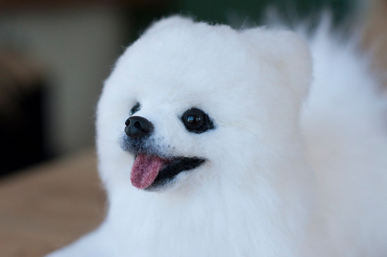 Needle Felted White Pomeranian Boo Replica 15-17 cm, Custom Made Pomeranian Puppy Realistic Wool Sculpture image 5