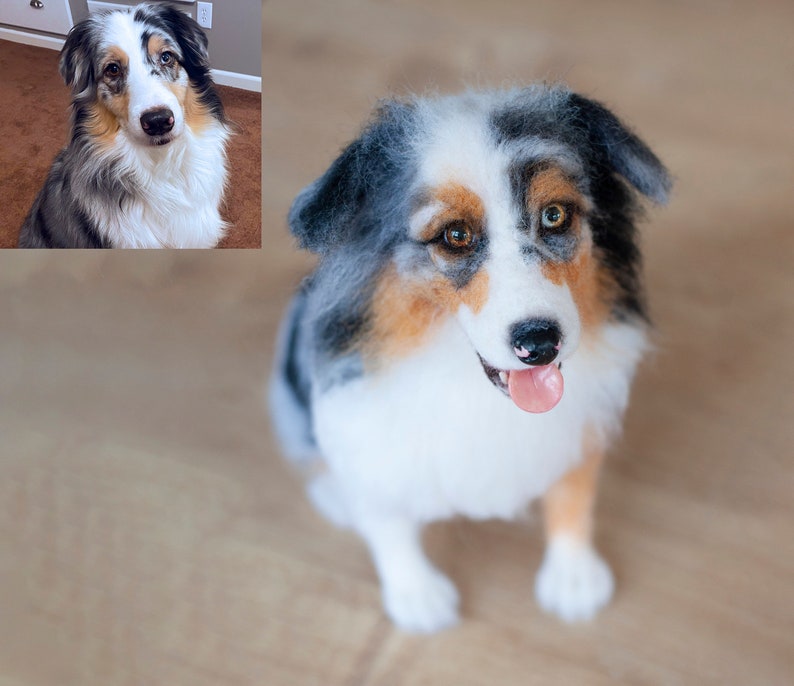 Needle Felted Blue Merle Australian Shepherd Dog Replica 2023 Etsy