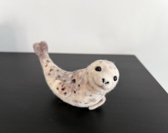 Needle Felted  Baby Seal Art Toy, Wool Felt Seadog Nursery Decor