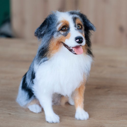 Needle Felted Blue Merle Australian Shepherd Dog Replica 2023 Etsy