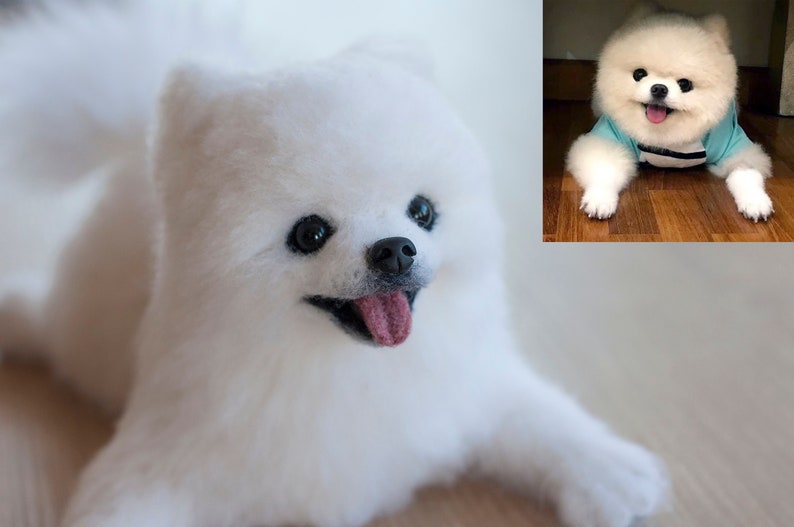 Needle Felted White Pomeranian Boo Replica 15-17 cm, Custom Made Pomeranian Puppy Realistic Wool Sculpture image 2