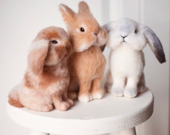 Needle Felted Rabbit, Wool Felt Bunny Easter Decor, Newborn Photography Prop
