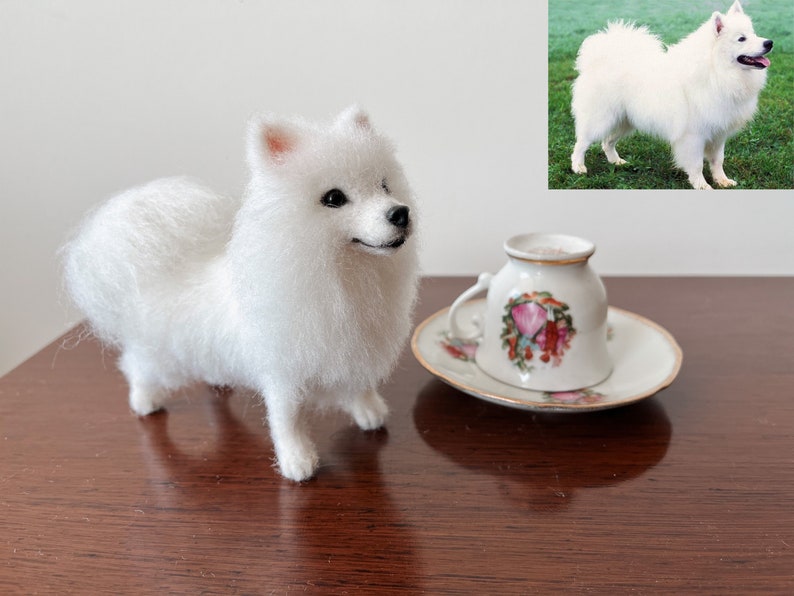 Needle Felted White Pomeranian Boo Replica 15-17 cm, Custom Made Pomeranian Puppy Realistic Wool Sculpture image 7