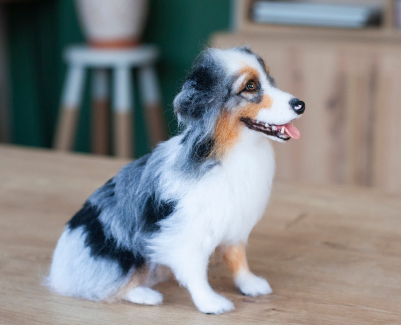 Needle Felted Blue Merle Australian Shepherd Dog Replica 2023 Etsy