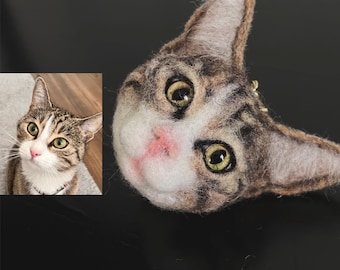 Custom Felted Cat Portrait Replica, Felted Pet Memorial Gift for Cat Mom