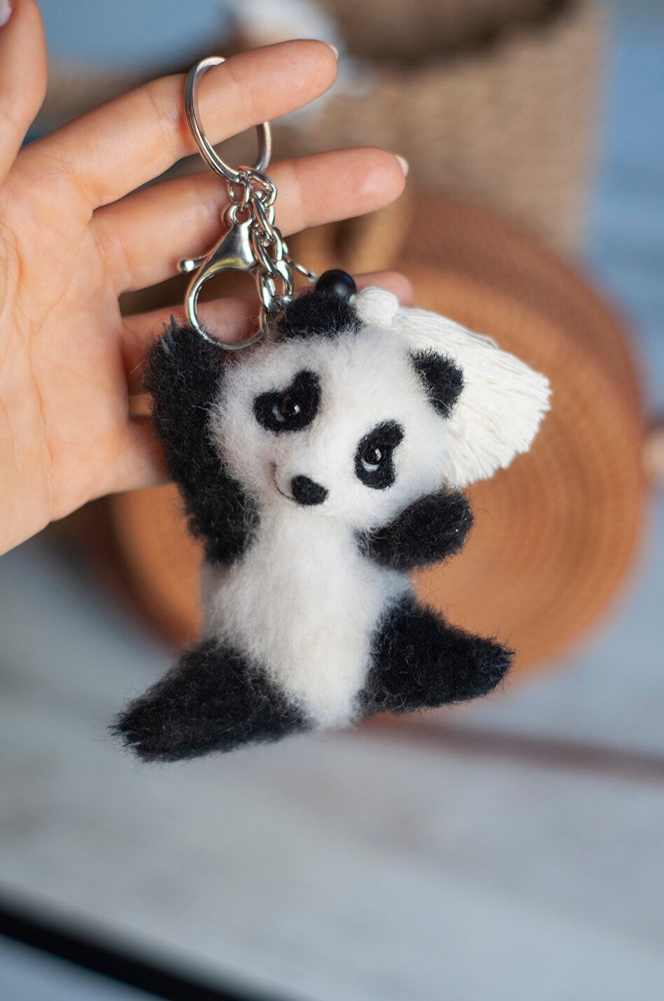 Needle Felted Animal little 1 panda Wool Art Sculpture ooak miniature handmade 