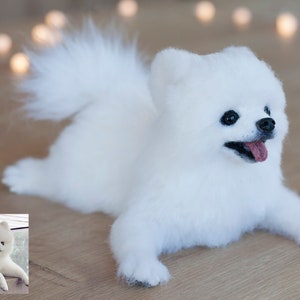 Needle Felted White Pomeranian Boo Replica 15-17 cm, Custom Made Pomeranian Puppy Realistic Wool Sculpture image 4