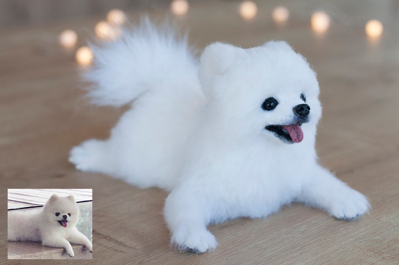 Needle Felted White Pomeranian Boo Replica 15-17 cm, Custom Made Pomeranian Puppy Realistic Wool Sculpture image 4