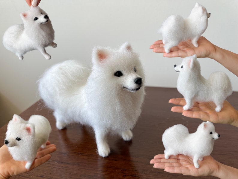 Needle Felted White Pomeranian Boo Replica 15-17 cm, Custom Made Pomeranian Puppy Realistic Wool Sculpture image 8