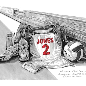 Personalized Volleyball Print, Volleyball Gift, Girls Volleyball , Senior gift, Banquet Gift, Color Pencil Personalization