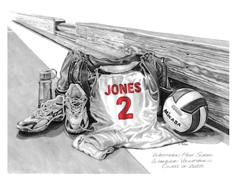 Personalized Volleyball Print: Color Pencil Senior Gift