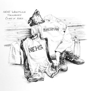 Personalized Wrestling Print: Senior Gift, Pencil Drawing