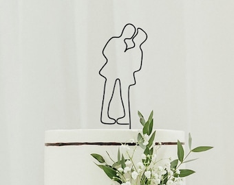 Minimalist Gay Couple Figure Topper - Same Sex Couple Line Drawing Cake Topper - Wedding Cake Topper - Wire Wedding Cake Topper