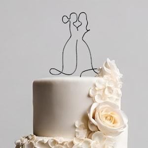 Same Sex Minimalist Couple Figure Topper - Mrs and Mrs Couple Silhouette Drawing Cake Topper - LGBTQ+ Wire Wedding Cake Topper
