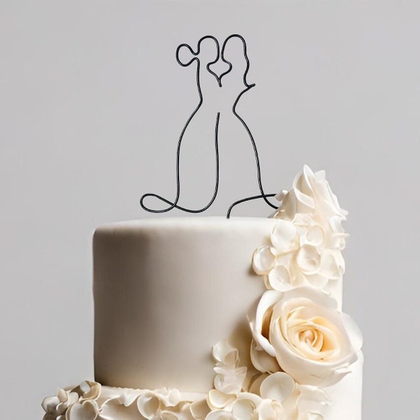 Same Sex Minimalist Couple Figure Topper - Mrs and Mrs Couple Silhouette Drawing Cake Topper - LGBTQ+ Wire Wedding Cake Topper