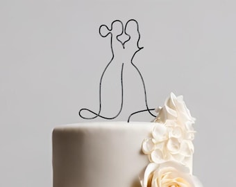 Same Sex Minimalist Couple Figure Topper - Mrs and Mrs Couple Silhouette Drawing Cake Topper - LGBTQ+ Wire Wedding Cake Topper