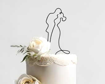 Figurine de couple minimaliste - décoration de gâteau de couple dessin au trait - décoration de gâteau de mariage - décoration de gâteau de mariage en fil de fer