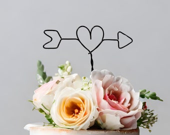 Love Arrow Wedding Cake Topper - Wire Cake Topper - Minimalist Cake Topper - Simple Wedding Topper - Love Heart Wedding Topper