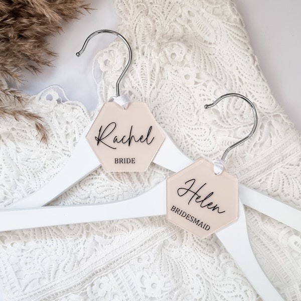 Personalised Wedding Hanger Charm - Acrylic Hanger Name Tags - Bridal Hangers - Wedding Hanger - Bridesmaid Gift