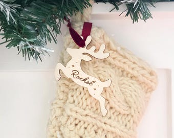 Personalised Reindeer Stocking Tag, Christmas Name Decoration