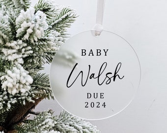 Personalised Baby Due Christmas Ornament - Pregnancy Announcement Bauble - Bump's First Christmas -