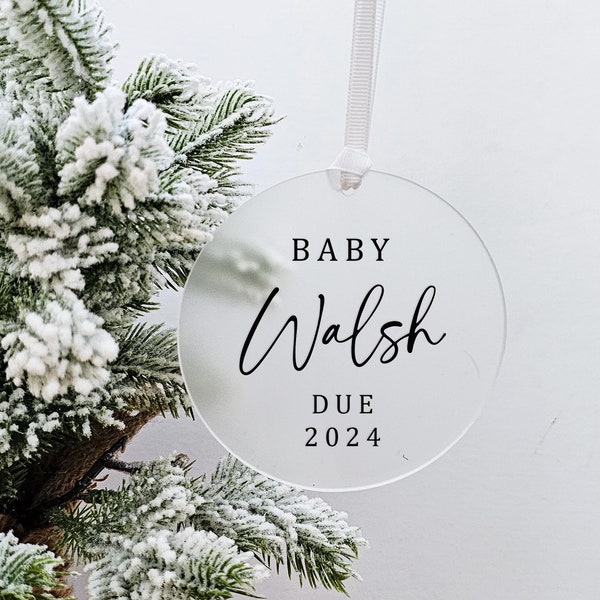 Personalised Baby Due Christmas Ornament - Pregnancy Announcement Bauble - Bump's First Christmas -