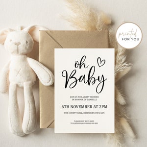 Personalised Baby Shower Invitations - Oh Baby Invites - Printed Baby Shower Invitations - Gender Neutral Baby Shower Invitations - PRINTED