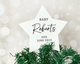 Personalised Baby Due Christmas Tree Topper - Baby Due Christmas Ornament - Pregnancy Announcement Star - Bump's First Christmas