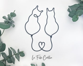 Wire Cats Wall Sign - Cat Heart Wall Art - Love Cats Wall Decor - Anniversary - Valentines - Romantic - Housewarming - Gift For Cat Lovers