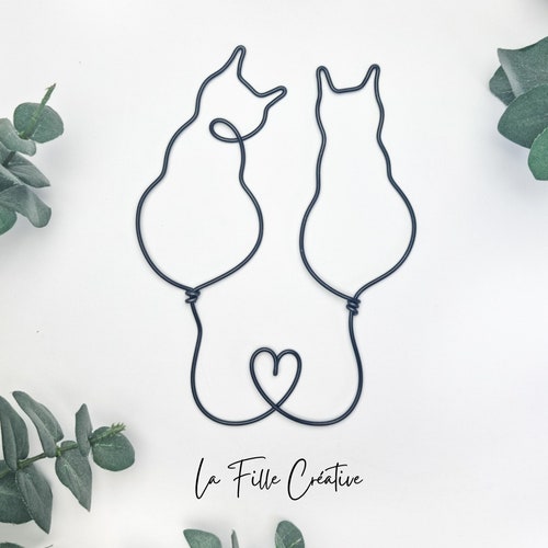 Wire Cats Wall Sign Cat Heart Wall Art Love Cats Wall Etsy