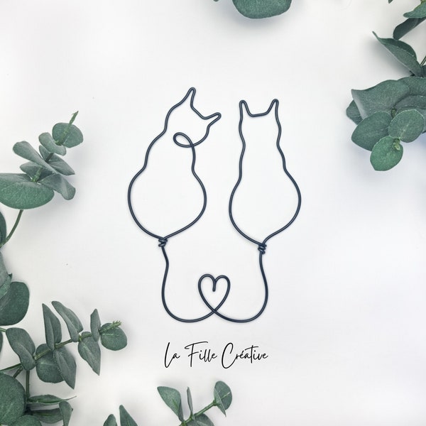 Wire Cats Wall Sign - Cat Heart Wall Art - Love Cats Wall Decor - Anniversary - Valentines - Romantic - Housewarming - Gift For Cat Lovers