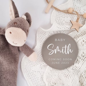 Personalised Baby Coming Soon Plaque Custom Birth Announcement Sign New Born Reveal Sign New Baby Name Sign Photo Prop image 1