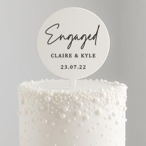 Personalised Acrylic Engagement Cake Topper - Engaged Cake Topper With Date - Celebration Cake Topper - Engagement Announcement Party