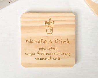 Personalised Drink Order Coaster, Coffee Lover Gift