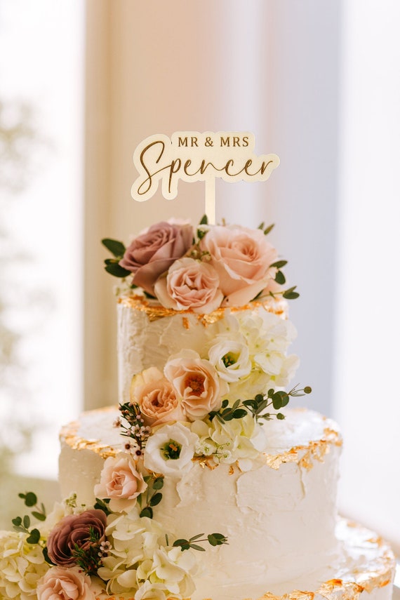 Cake Topper Mr Et Mrs Et 50Pcs Confettis Cœur En Bois Décoration De Gâteau Pour Mariage Fête De