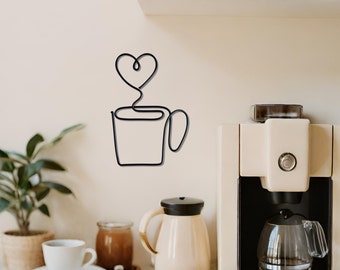 Wire Heart Coffee Tea Cup Sign - Love Coffee Mug Wall Art - Wall Decor - Kitchen Decor - Housewarming Gift - Kitchen Wall Art - Coffee Sign