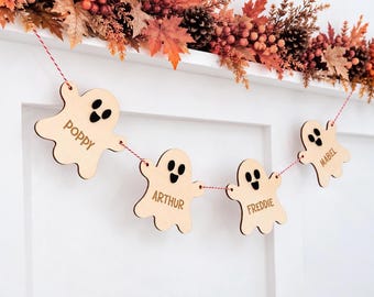 Personalised Ghost Family Halloween Garland, Halloween Name Bunting