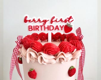 Berry First Birthday Cake Topper - Strawberry Theme Cake Decoration