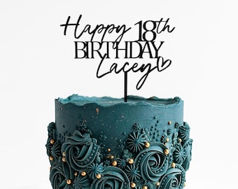 Personalised Happy Birthday Cake Topper with Heart - Custom Age Name Acrylic Cake Topper