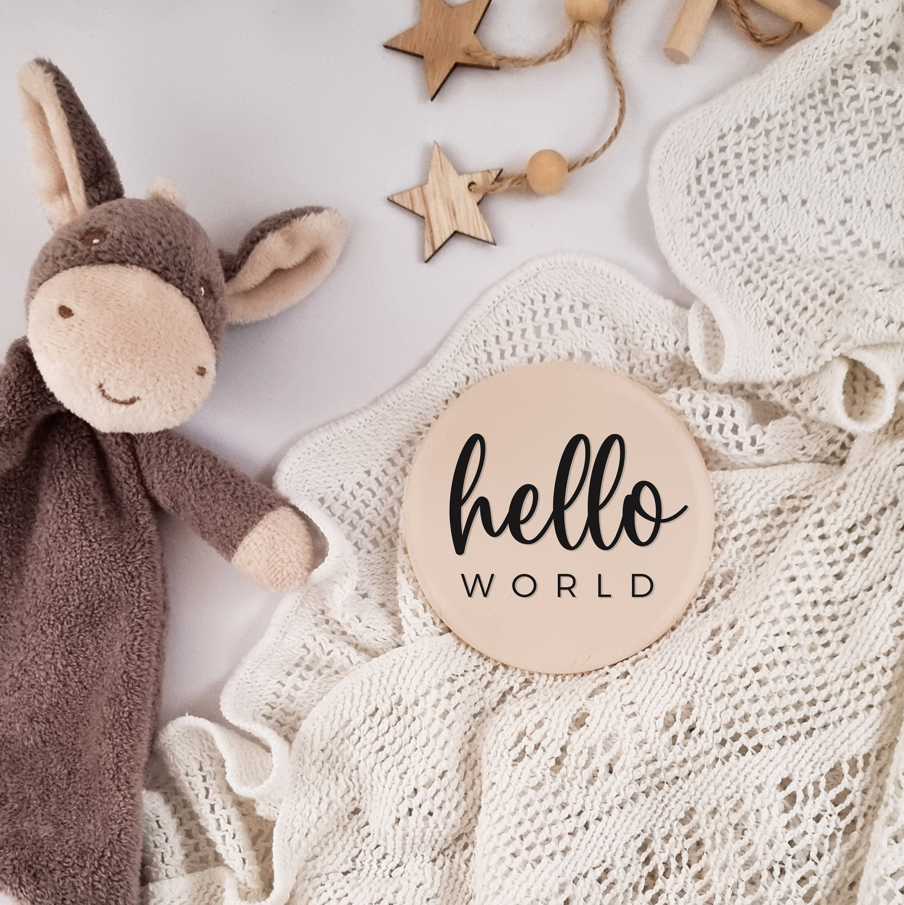 Cartello Hello World Per Neonato - Targa In Legno Con Fiori - Per Foto E Regali - Foto 9