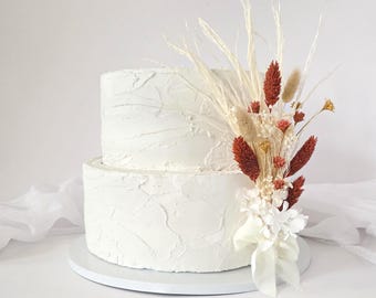Terracotta Dried Wedding Cake Flowers, Burnt Orange Dried Flower Bouquet for Cakes