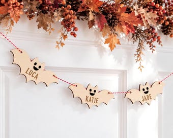 Personalised Bat Family Halloween Garland, Halloween Name Bunting
