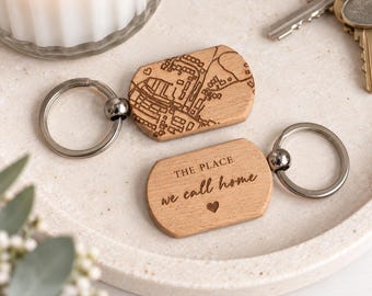 Personalised Home Map Keyring, Custom Address Gift