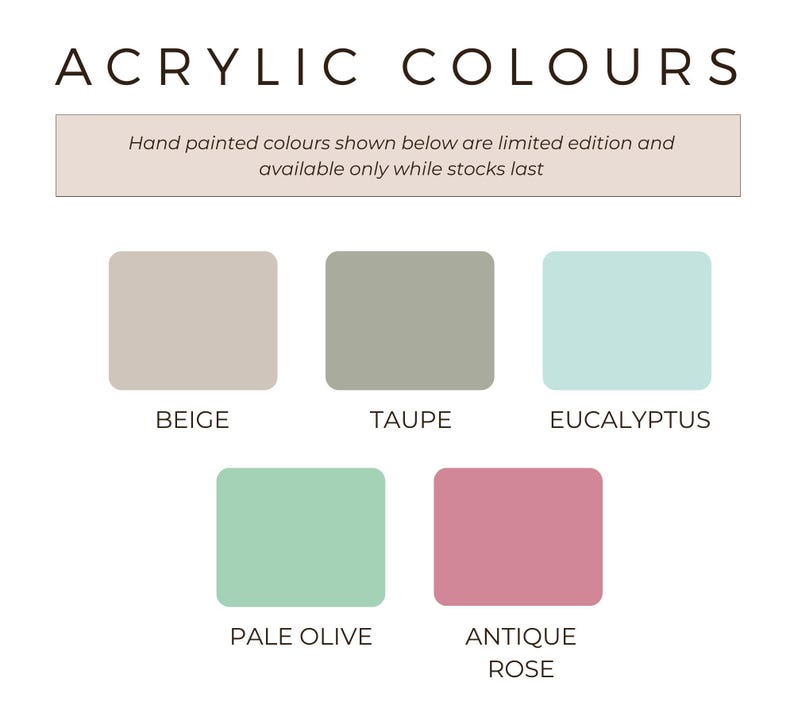 a collection of hand-painted acrylic colors, including limited edition colors and available only while stocks last.