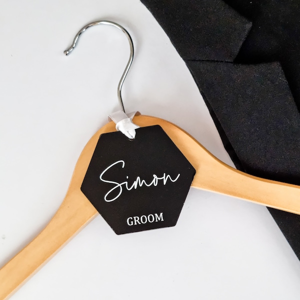 Personalised Groom Hanger Tag- Acrylic Wedding Hanger Name Charm - Bridal Party Hangers - Wedding Hanger - Groomsmen Gift