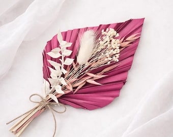 Pink Palm Spear Dried Flowers Cake Topper - Fuschia Bouquet Cake Topper