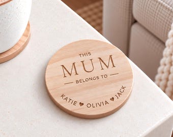 Personalised Mum Coaster, This Mum Belongs To Coaster, Mothers Day Gift with Children’s Names