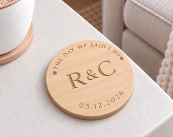 Personalised Wedding Coaster, The Day We Said I Do, Initials & Wedding Date Keepsake