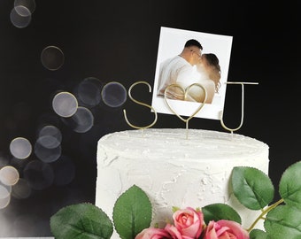 Photo Holder Wedding Cake Topper - Initiales Wedding Cake Topper - Wire Cake Topper - Personnalisé Cake Topper - Wedding Photo Cake Topper