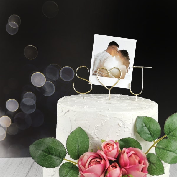 Photo Holder Wedding Cake Topper - Initiales Wedding Cake Topper - Wire Cake Topper - Personnalisé Cake Topper - Wedding Photo Cake Topper